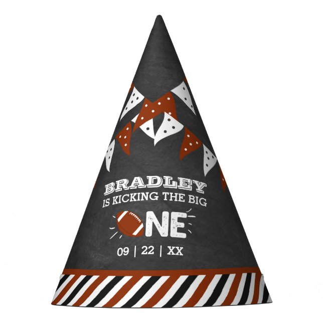 Kicking The Big One | Football 1st Birthday Party Hat (Front)