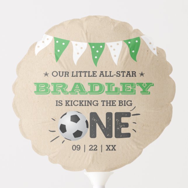 Kicking The Big One | Soccer 1st Birthday Balloon (Front)