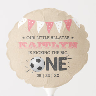 Kicking The Big One   Soccer 1st Birthday Balloon