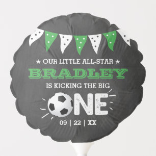 Kicking The Big One Soccer 1st Birthday Balloon