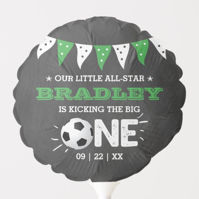 Kicking The Big One | Soccer 1st Birthday Balloon (Front)