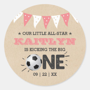Kicking The Big One Soccer 1st Birthday Classic Round Sticker
