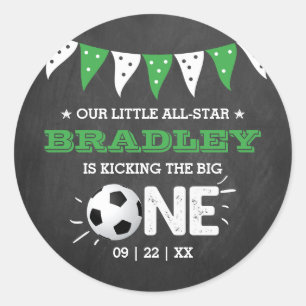 Kicking The Big One   Soccer 1st Birthday Classic Round Sticker