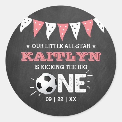 Kicking The Big One  Soccer 1st Birthday Classic Round Sticker
