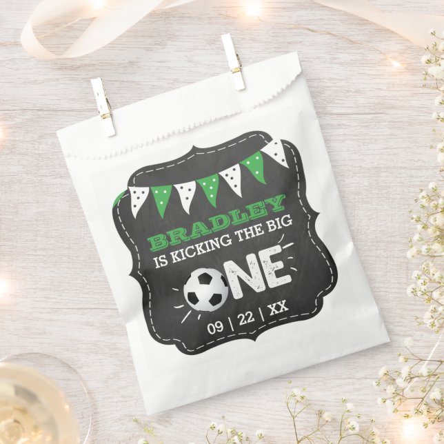 Kicking The Big One | Soccer 1st Birthday Favor Bag (Clipped)