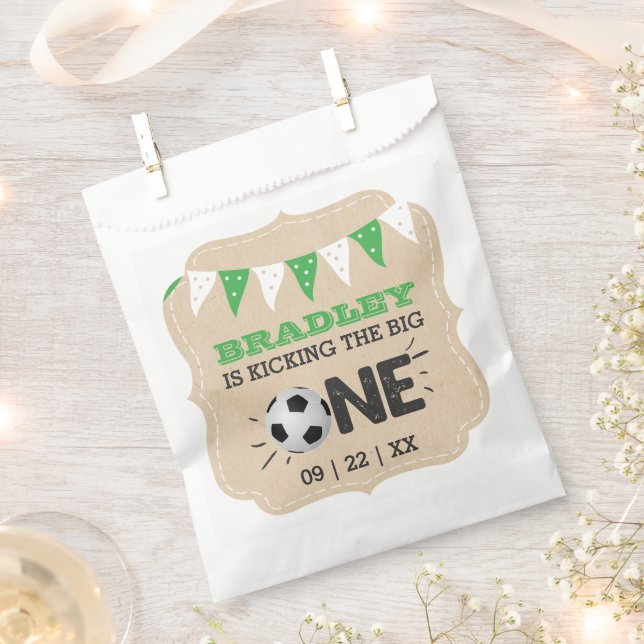 Kicking The Big One | Soccer 1st Birthday Favor Bag (Clipped)