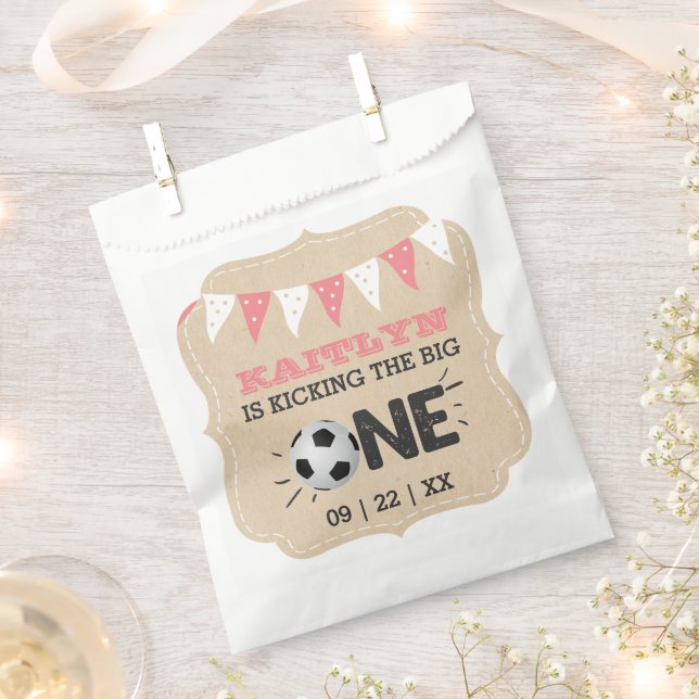 Kicking The Big One | Soccer 1st Birthday Favor Bag (Clipped)