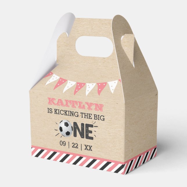 Kicking The Big One | Soccer 1st Birthday Favor Boxes (Front Side)