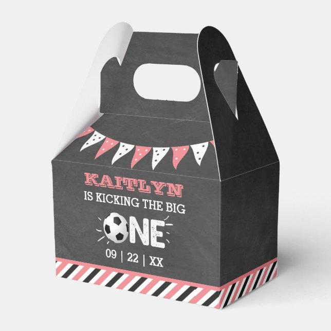 Kicking The Big One | Soccer 1st Birthday Favor Boxes (Front Side)