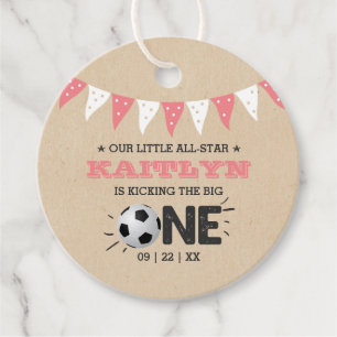 Kicking The Big One Soccer 1st Birthday Favor Tags