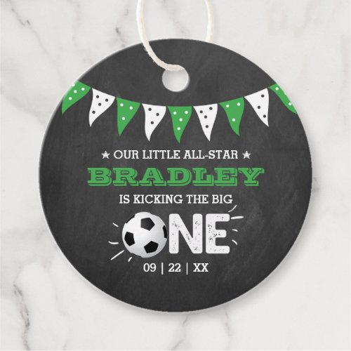 Kicking The Big One  Soccer 1st Birthday Favor Tags