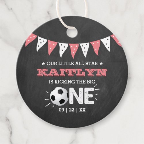 Kicking The Big One  Soccer 1st Birthday Favor Tags