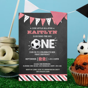 Kicking The Big One   Soccer 1st Birthday Invitation