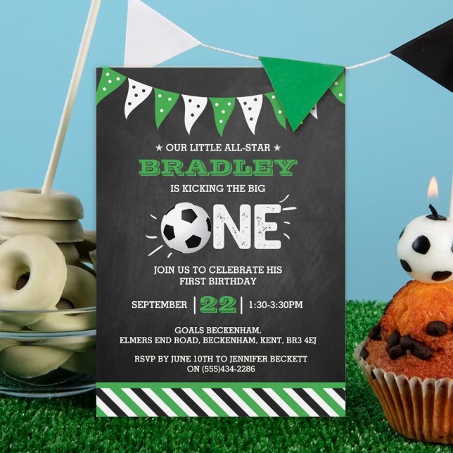 Kicking The Big One | Soccer 1st Birthday Invitation (Creator Uploaded)