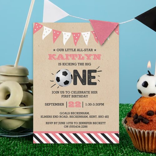 Kicking The Big One  Soccer 1st Birthday Invitation