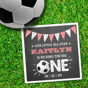 Kicking The Big One   Soccer 1st Birthday Napkins