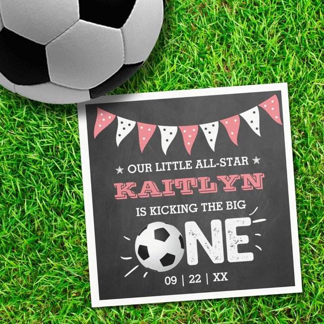 Kicking The Big One | Soccer 1st Birthday Napkins (Creator Uploaded)