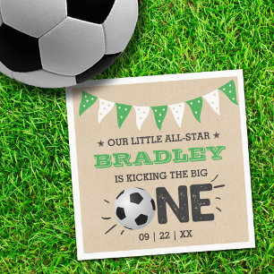 Kicking The Big One Soccer 1st Birthday Napkins