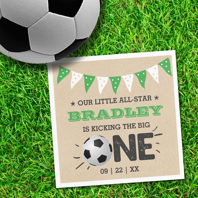 Kicking The Big One | Soccer 1st Birthday Napkins (Creator Uploaded)