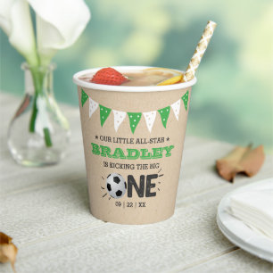 Kicking The Big One Soccer 1st Birthday Paper Cups