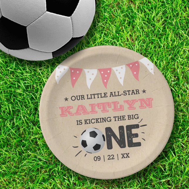 Kicking The Big One | Soccer 1st Birthday Paper Plates (Creator Uploaded)