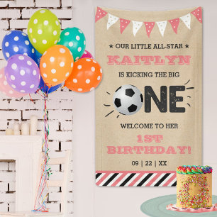Kicking The Big One   Soccer 1st Birthday Welcome Banner
