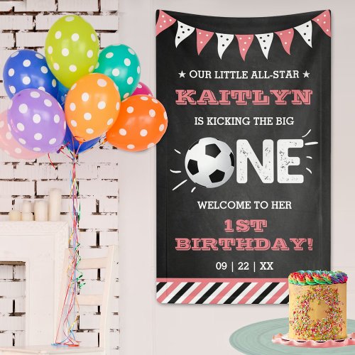 Kicking The Big One  Soccer 1st Birthday Welcome Banner