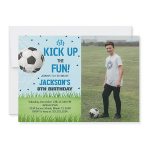 Kickoff Soccer Birthday Invitation with photo