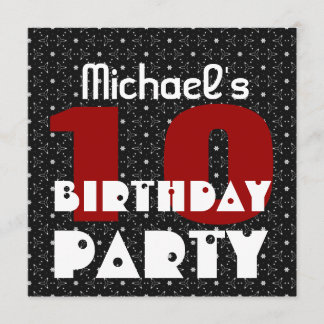 Kid 10th Birthday Custom Name Black White Red V11 Invitation