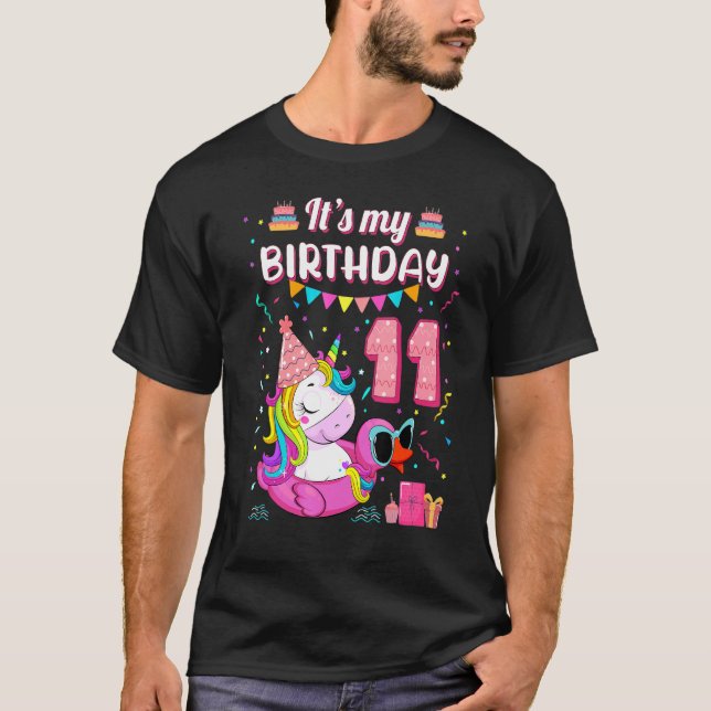 Kid 11th Birthday Girl Unicorn Duck Float Summer 1 T-Shirt (Front)