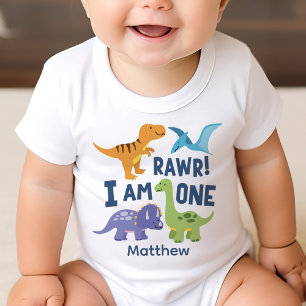 Kid 1st Birthday Dinosaurs Rawr Personalized Baby T-Shirt