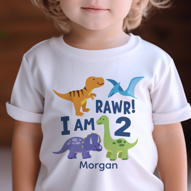 Kid 2nd Birthday Dinosaur Rawr Personalized Baby T-Shirt (Creator Uploaded)