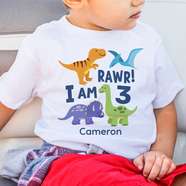 Kid 3rd Birthday Dinosaur Rawr Personalized Baby T-Shirt (Creator Uploaded)