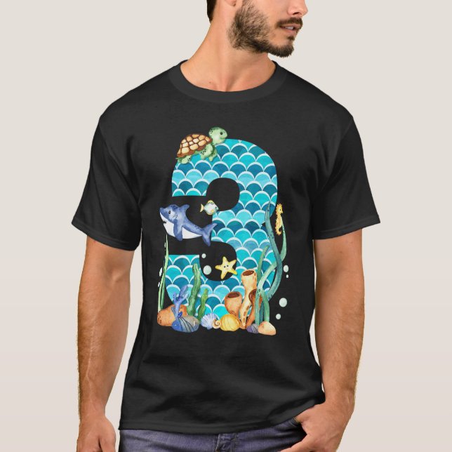 Kid 3rd Birthday Sea Fish Ocean Animals Aquarium 3 T-Shirt (Front)