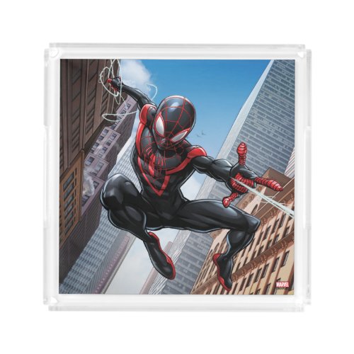 Kid Arachnid Web Slinging Through City Acrylic Tray