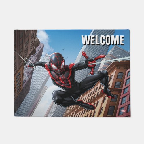 Kid Arachnid Web Slinging Through City Doormat
