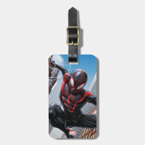 Kid Arachnid Web Slinging Through City Luggage Tag