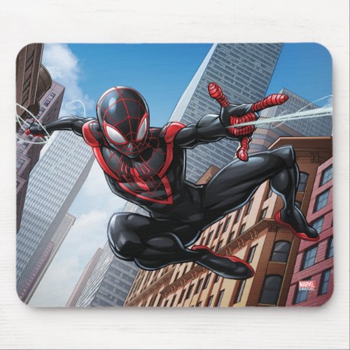 Kid Arachnid Web Slinging Through City Mouse Pad