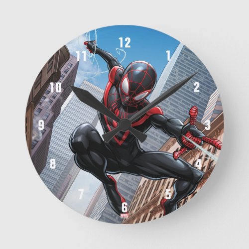 Kid Arachnid Web Slinging Through City Round Clock
