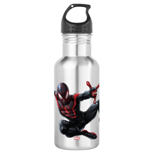 Kid Arachnid Web Slinging Through City Stainless Steel Water Bottle