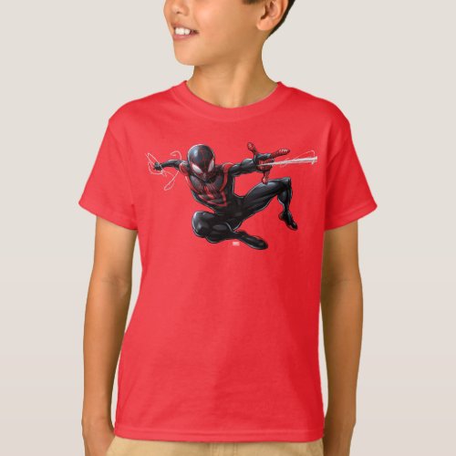 Kid Arachnid Web Slinging Through City T_Shirt