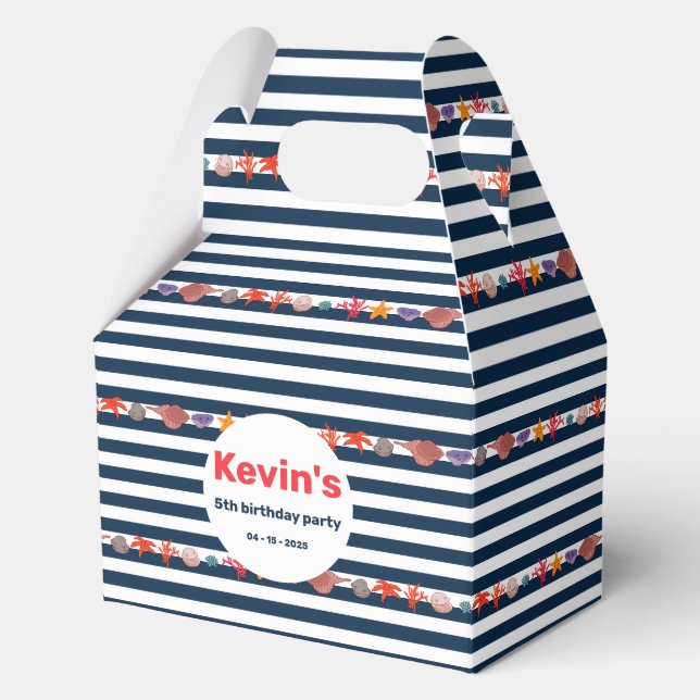 Kid Birthday Timeless navy with sailor stripes Favor Boxes (Front)