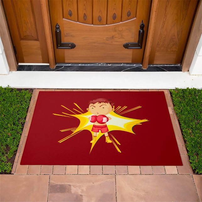 Kid Boxer in Red Gloves and Shorts Doormat (Creator Uploaded)