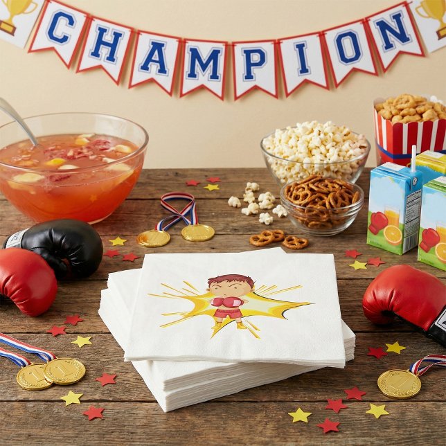 Kid Boxer in Red Gloves and Shorts Napkins (Creator Uploaded)