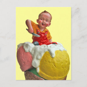 Kid Cone Ice Cream Parlor Sign Postcard