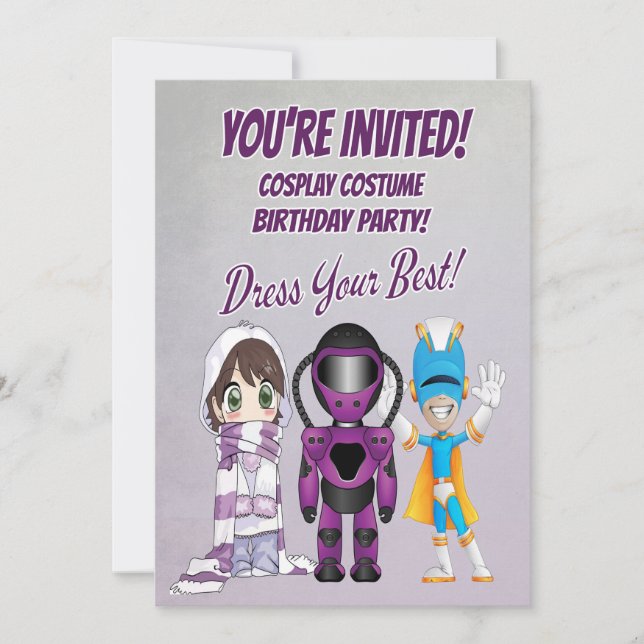 Kid Cosplay Theme Birthday Party with Characters Invitation (Front)