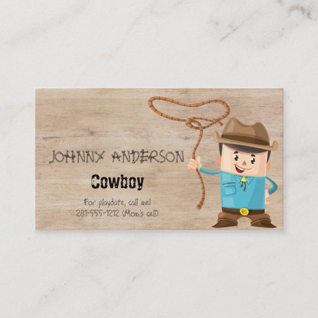 Kid Cowboy Business Card For Boy Playdate (Front)