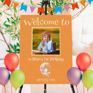 Kid Cute Ghost 1st Birthday Halloween Welcome Sign