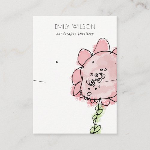 Kid Drawn Blush Pink Flower Earring Necklace Business Card