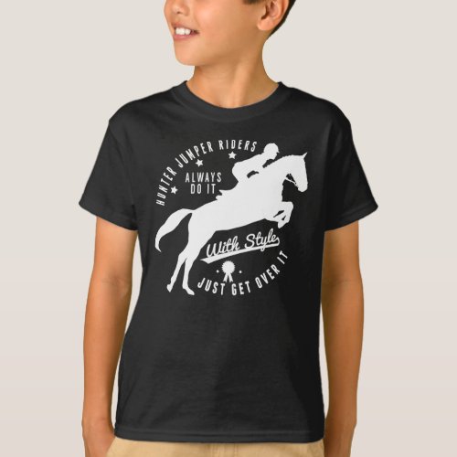 Kid Equestrian Hunter Jumper Horse Tee Shirt Black